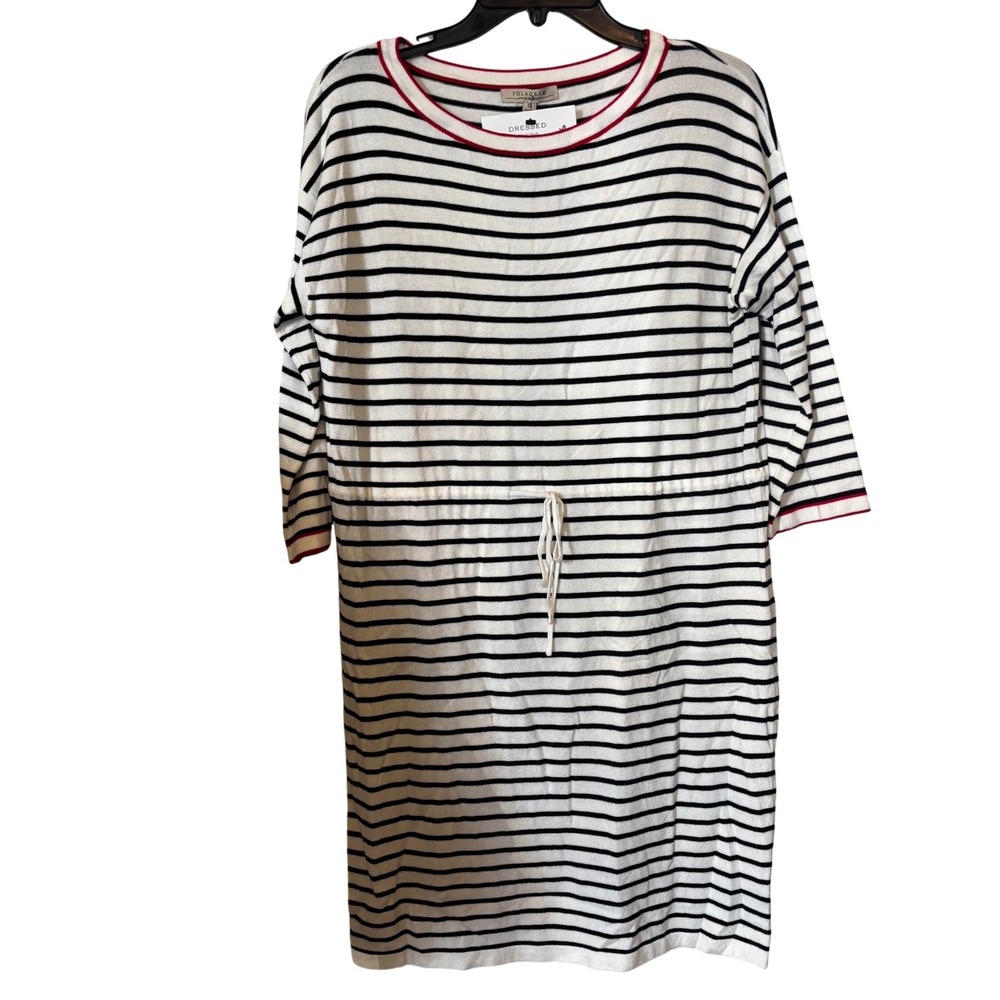 Pologram Womens Striped‎ Shirt Dress Small Drawstring Waist Blue White Red